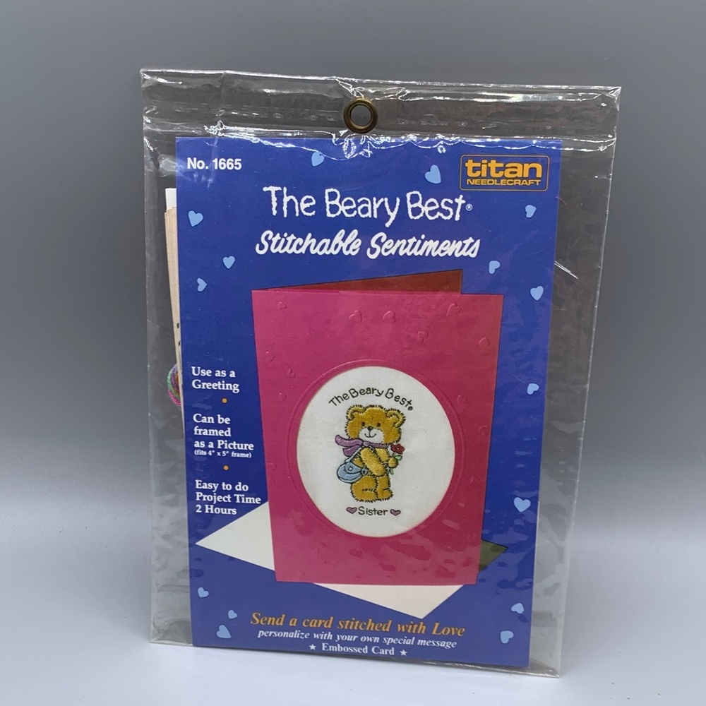 Vintage Beary Best Stitchable Sentiment Titan Needlecraft Beary Best Sister Kit